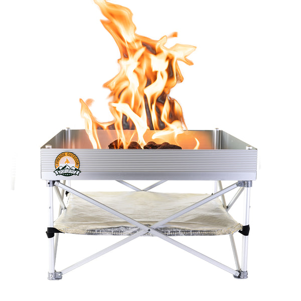 Fireside Outdoor 24 in. x 24 in. Portable Fire Pit and Quad-Fold Grill Combo Kit