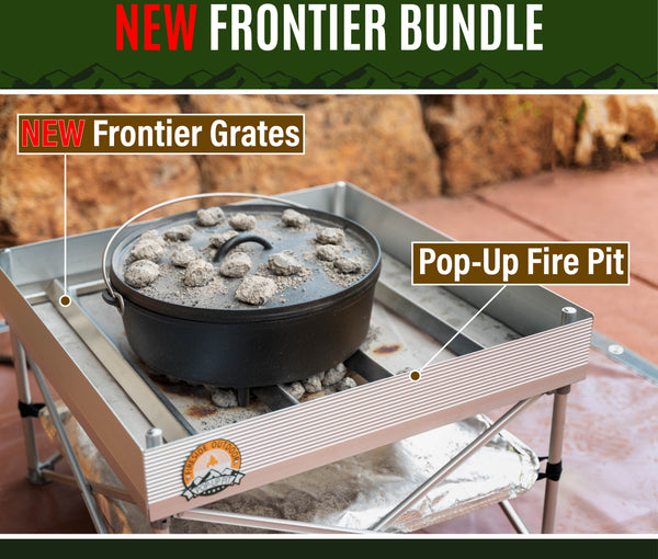  Dutch Oven Fire Table Bundle, Pop-Up Fire Pit + Frontier  Grates, Portable Dutch Oven Table & Fire Pit, 13lbs. Total Weight