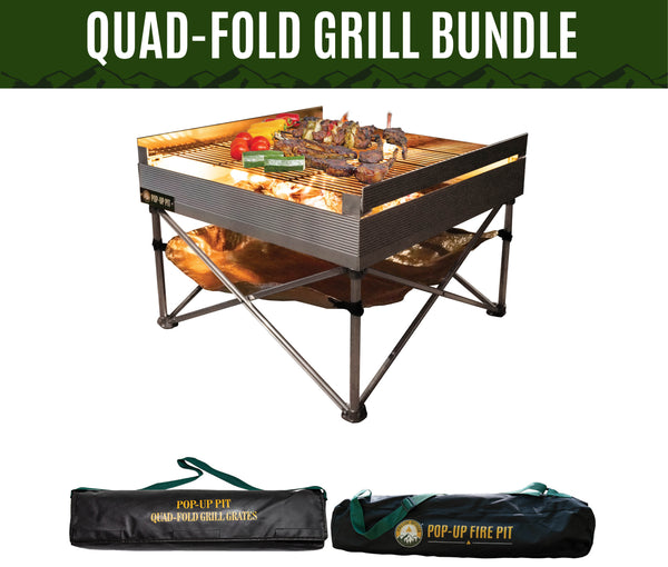 Fireside Outdoor Dutch Oven Fire Table Bundle | Pop-Up Fire Pit + Frontier Grates | Portable Dutch Oven Table & Fire Pit | 13lbs. Total Weight 